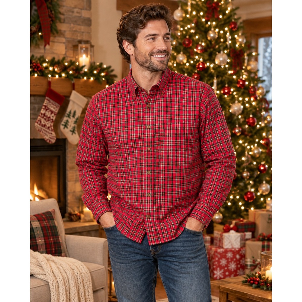 Brooks Brothers Mens Red Tartan Plaid Non Iron Cotton Button Down Shirt Large